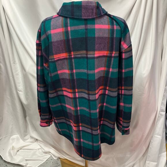 Avec Les Filles Womens 1X Plaid Shacket Green Pink Bright Fall Cozy Soft - Picture 2 of 16